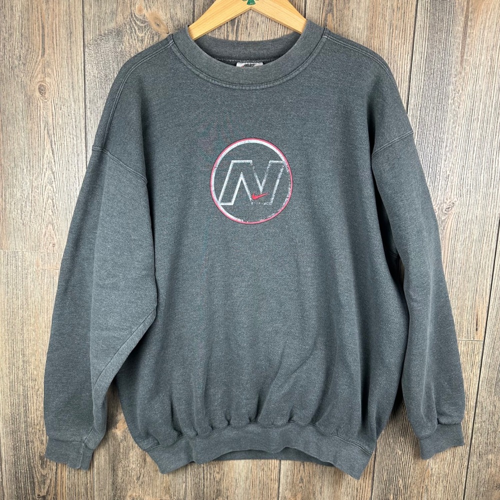 Nike Sweatshirt Mens Large Gray Crewneck Made in USA Vintage 90s Graphic Swoosh